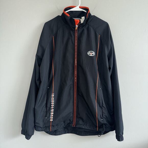 Sergio Tacchini Men’s Full Zip Jacket Sz L Black Orange Track Suit Wind Breaker - Picture 1 of 8